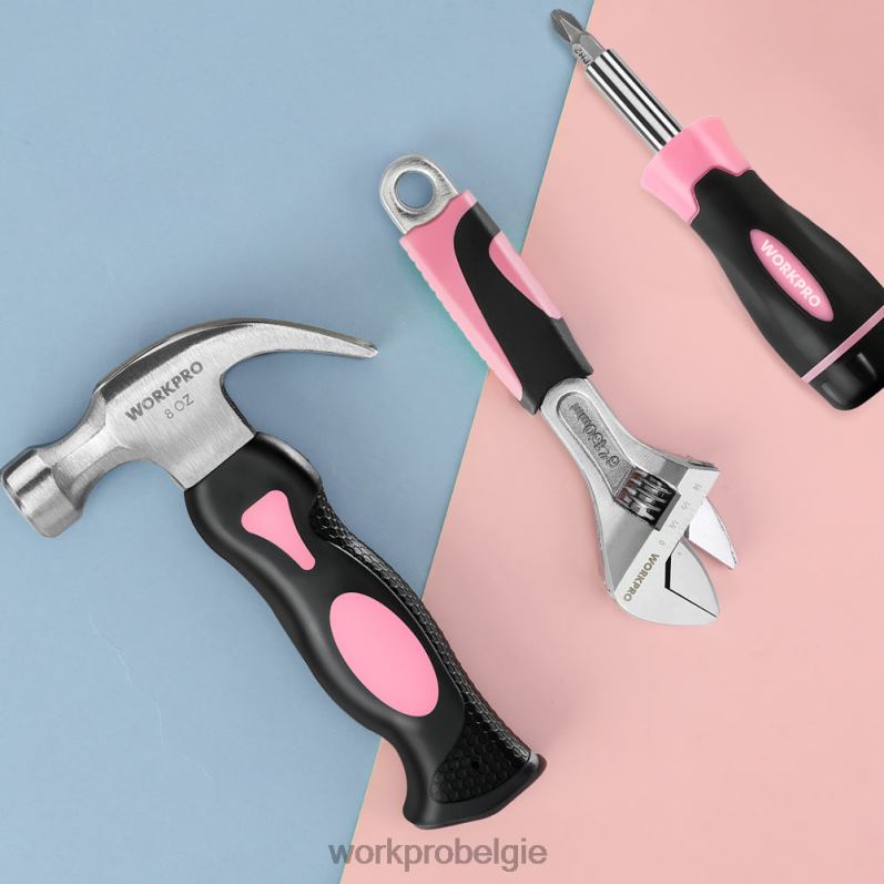 WORKPRO 10-delige huishoudelijke gereedschapsset voor vrouwen met schroevendraaierbithouderset 6BNP0243 hulpmiddel roze