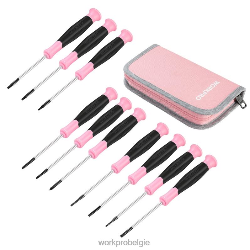 WORKPRO 10-delige precisieschroevendraaierset met etui, kruiskop, gleuf, torx ster, magnetische punt kleine schroevendraaier reparatieset 6BNP0255 hulpmiddel roze