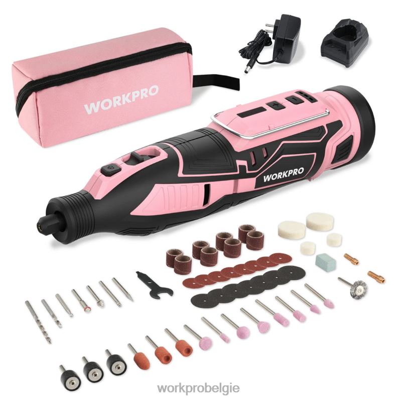 WORKPRO 12V draadloze roterende gereedschapsset, 5 variabele snelheden, 114 eenvoudig te verwisselen accessoires 6BNP0267 hulpmiddel roze