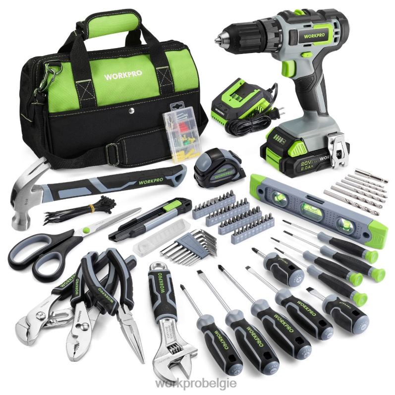 WORKPRO 157-delige accuboormachinecombinatieset met 20 V accu-lithium-ion 6BNP0259 hulpmiddel roze/grijs