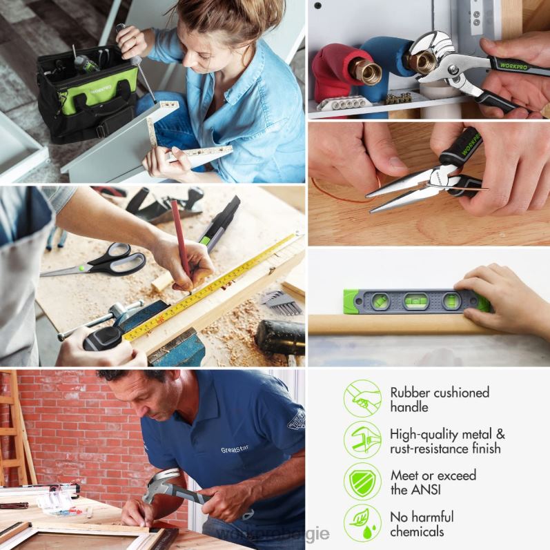WORKPRO 157-delige accuboormachinecombinatieset met 20 V accu-lithium-ion 6BNP0259 hulpmiddel roze/grijs