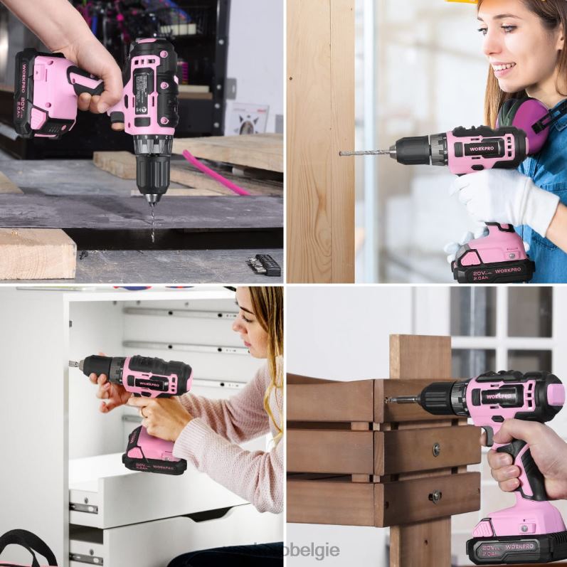WORKPRO 157-delige accuboormachinecombinatieset met 20 V accu-lithium-ion 6BNP0259 hulpmiddel roze/grijs