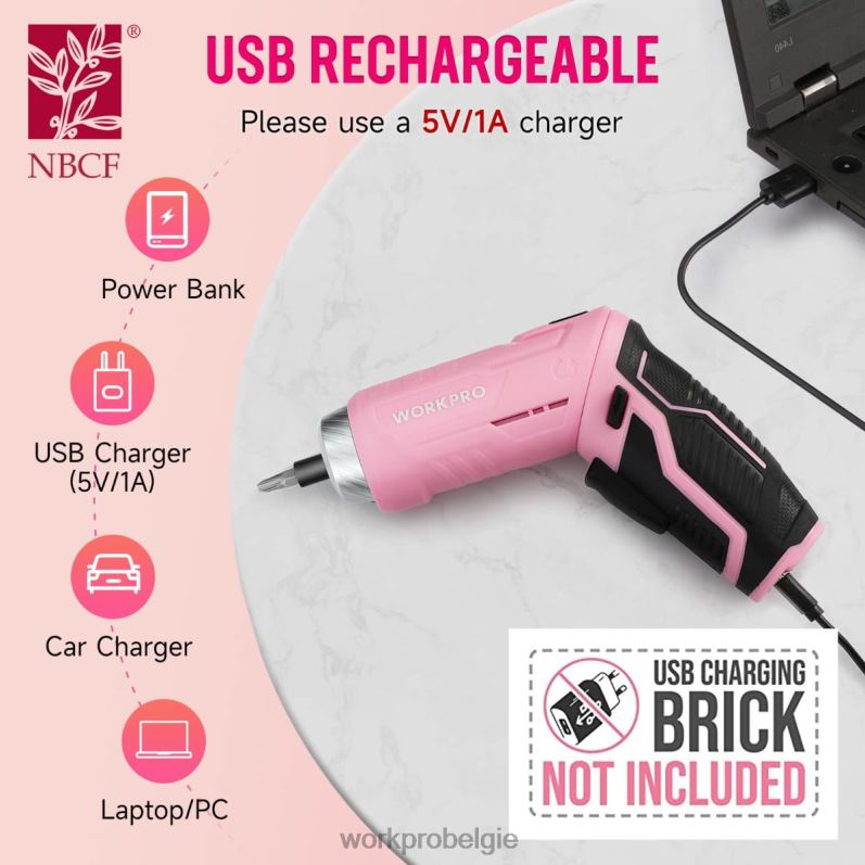 WORKPRO 75-delige gereedschapsset, 3,7 V draaibare accuschroevendraaier en huishoudelijke gereedschapsset 6BNP0260 hulpmiddel roze