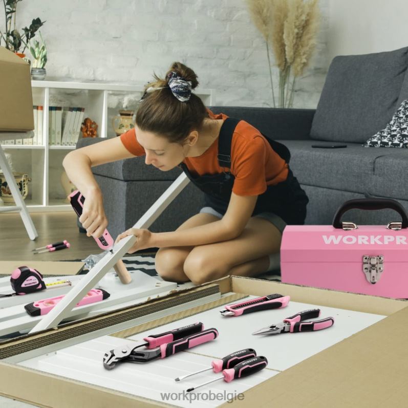 WORKPRO 75-delige gereedschapsset, 3,7 V draaibare accuschroevendraaier en huishoudelijke gereedschapsset 6BNP0260 hulpmiddel roze