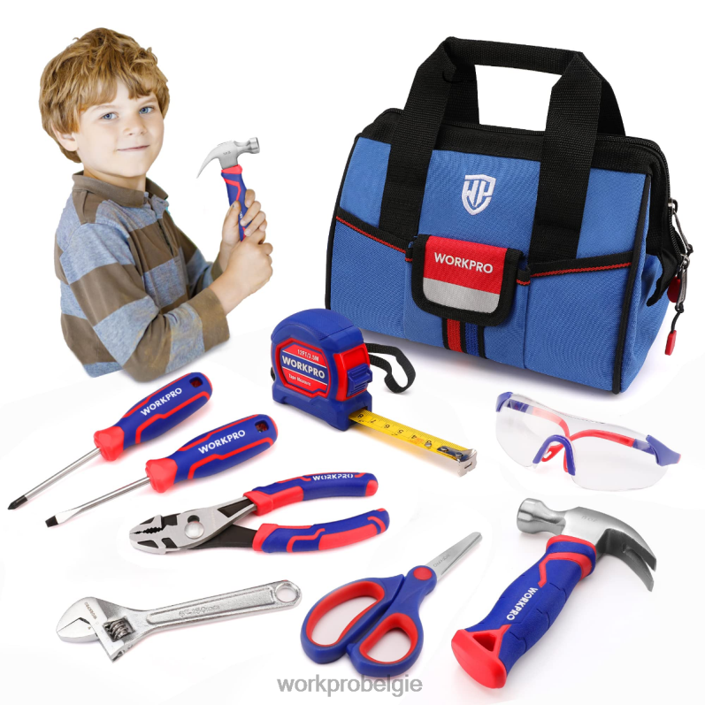 WORKPRO 9-delige junior gereedschapsset voor kinderen met gereedschapstas 6BNP0253 hulpmiddel roze blauw