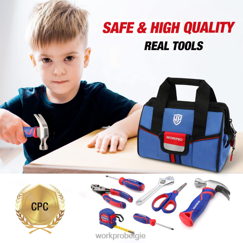 WORKPRO 9-delige junior gereedschapsset voor kinderen met gereedschapstas 6BNP0253 hulpmiddel roze blauw