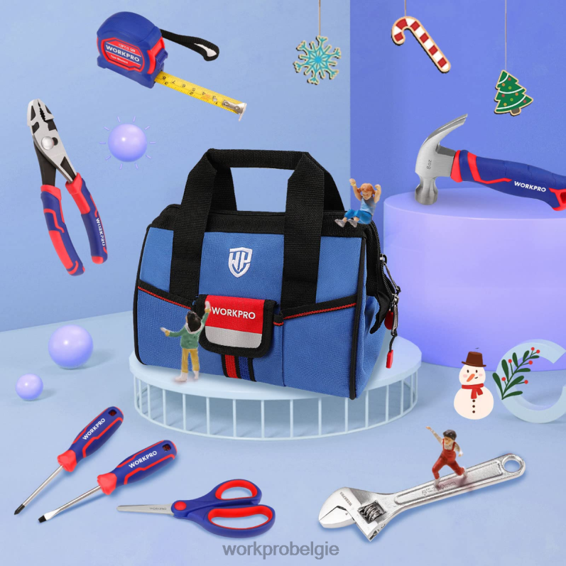 WORKPRO 9-delige junior gereedschapsset voor kinderen met gereedschapstas 6BNP0253 hulpmiddel roze blauw