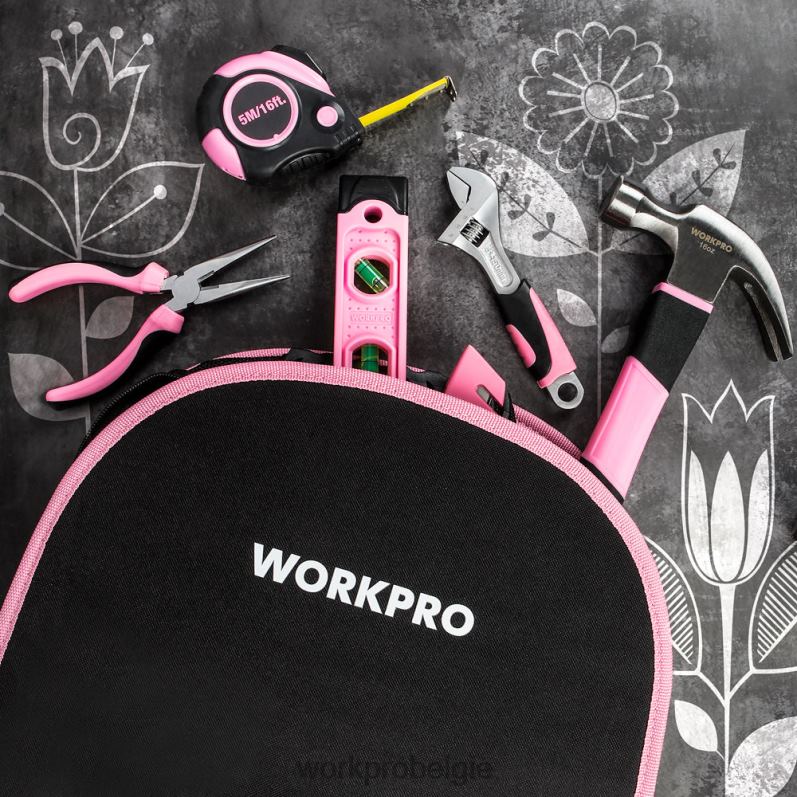 WORKPRO Gereedschapsset van 103 stuks met gemakkelijk mee te nemen rond etui, perfect voor doe-het-zelf-onderhoud in huis 6BNP0248 hulpmiddel roze