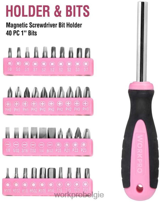 WORKPRO Gereedschapsset van 103 stuks met gemakkelijk mee te nemen rond etui, perfect voor doe-het-zelf-onderhoud in huis 6BNP0248 hulpmiddel roze