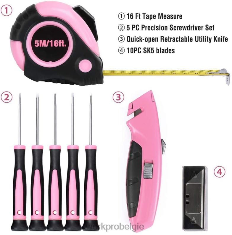 WORKPRO Gereedschapsset van 103 stuks met gemakkelijk mee te nemen rond etui, perfect voor doe-het-zelf-onderhoud in huis 6BNP0248 hulpmiddel roze