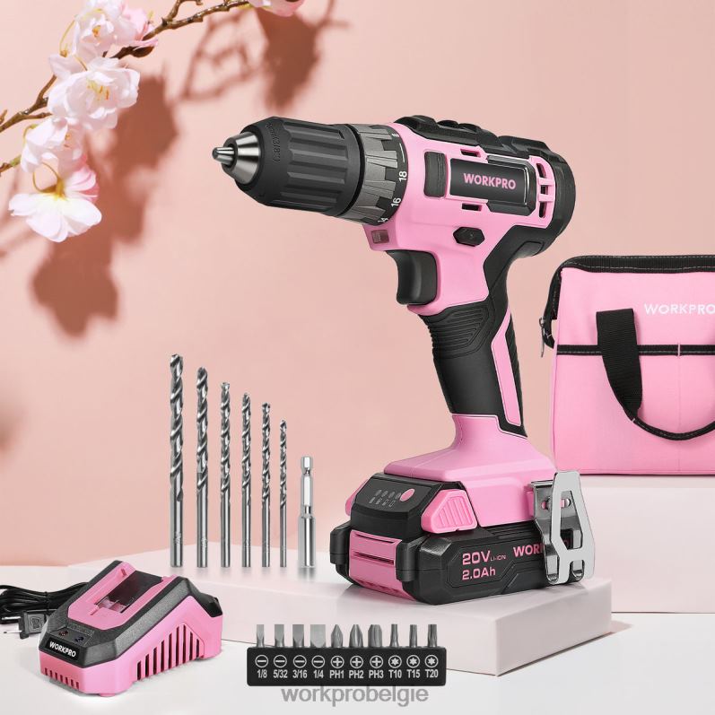 WORKPRO Inclusief 20V accuboormachineset met snellader en 11 inch opbergtas 6BNP0261 hulpmiddel roze