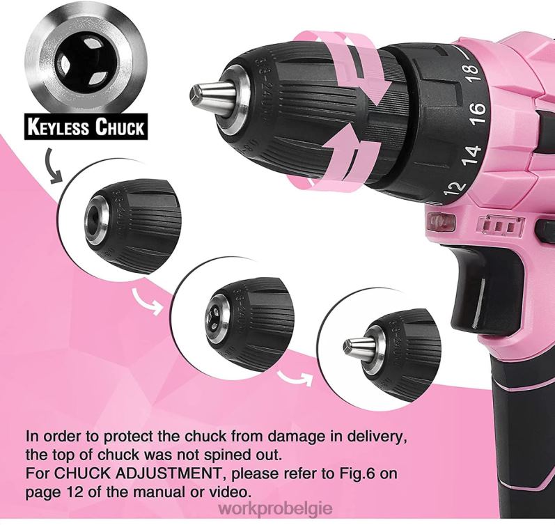 WORKPRO accuboormachineset 12v elektrische schroevendraaier gereedschapsset voor dames 6BNP0263 hulpmiddel roze