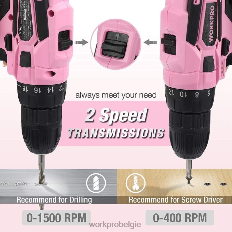 WORKPRO accuboormachineset 12v elektrische schroevendraaier gereedschapsset voor dames 6BNP0263 hulpmiddel roze
