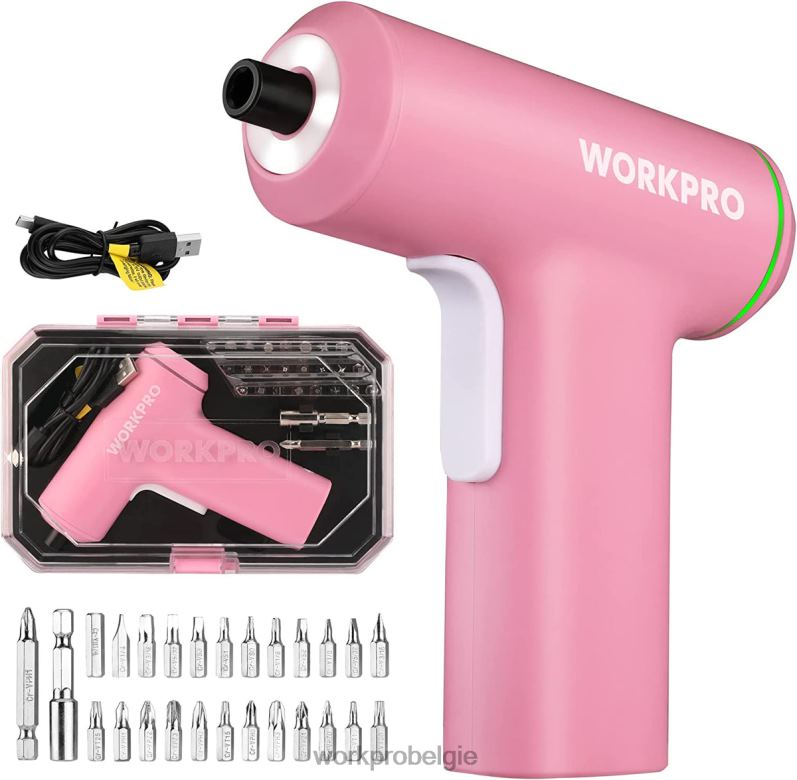 WORKPRO elektrische draadloze 4v usb oplaadbare lithium-ion batterij schroevendraaierset 6BNP0234 hulpmiddel roze/zwart