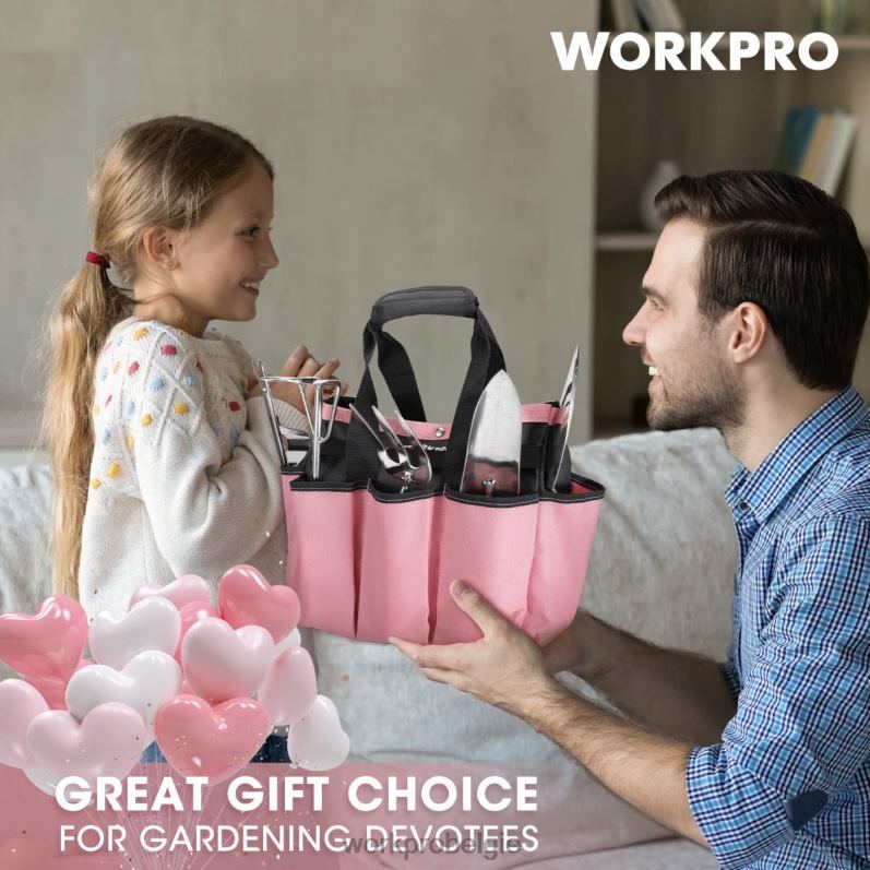 WORKPRO tuingereedschap Set van 7 stuks, robuust tuingereedschap van roestvrij staal 6BNP0252 hulpmiddel roze