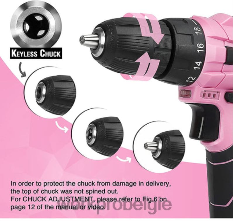 WORKPRO 106-delige gereedschapsset & 6-delige magnetische schroevendraaiers & 12V accuboormachine-set & 6-in-1 nietpistool 6BNP0312 hulpmiddel roze