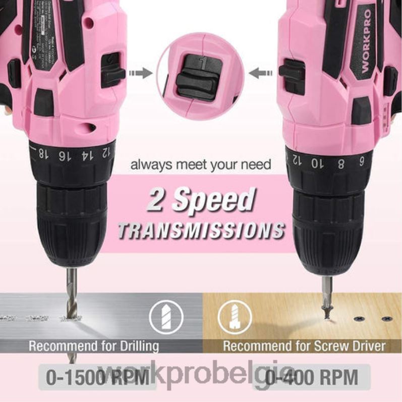 WORKPRO 106-delige gereedschapsset & 6-delige magnetische schroevendraaiers & 12V accuboormachine-set & 6-in-1 nietpistool 6BNP0312 hulpmiddel roze
