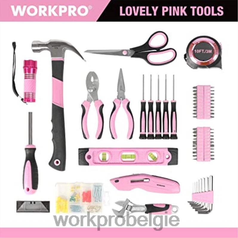 WORKPRO 106-delige gereedschapsset & 6-delige magnetische schroevendraaiers & 12V accuboormachine-set & 6-in-1 nietpistool 6BNP0312 hulpmiddel roze