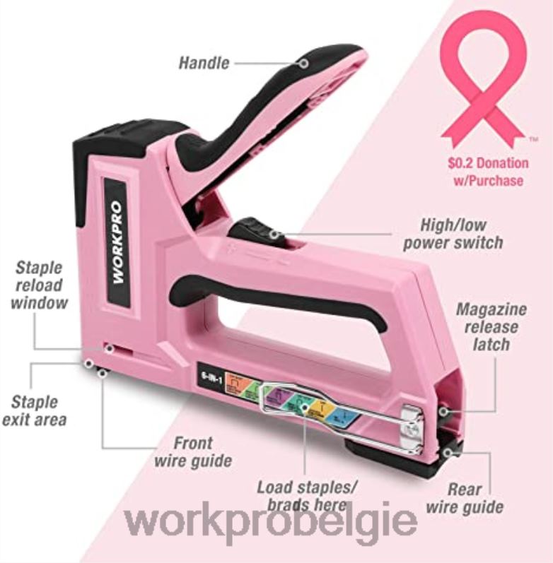 WORKPRO 106-delige gereedschapsset & 6-delige magnetische schroevendraaiers & 12V accuboormachine-set & 6-in-1 nietpistool 6BNP0312 hulpmiddel roze