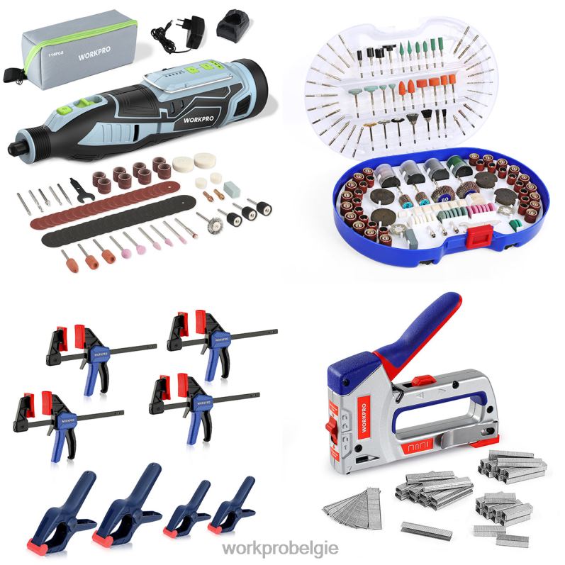 WORKPRO 12V draadloze roterende gereedschapsset & 276-delige accessoireset voor roterende gereedschappen & 8-delige klemmenset & 4-in-1 nietpistoolset 6BNP0317 hulpmiddel morden