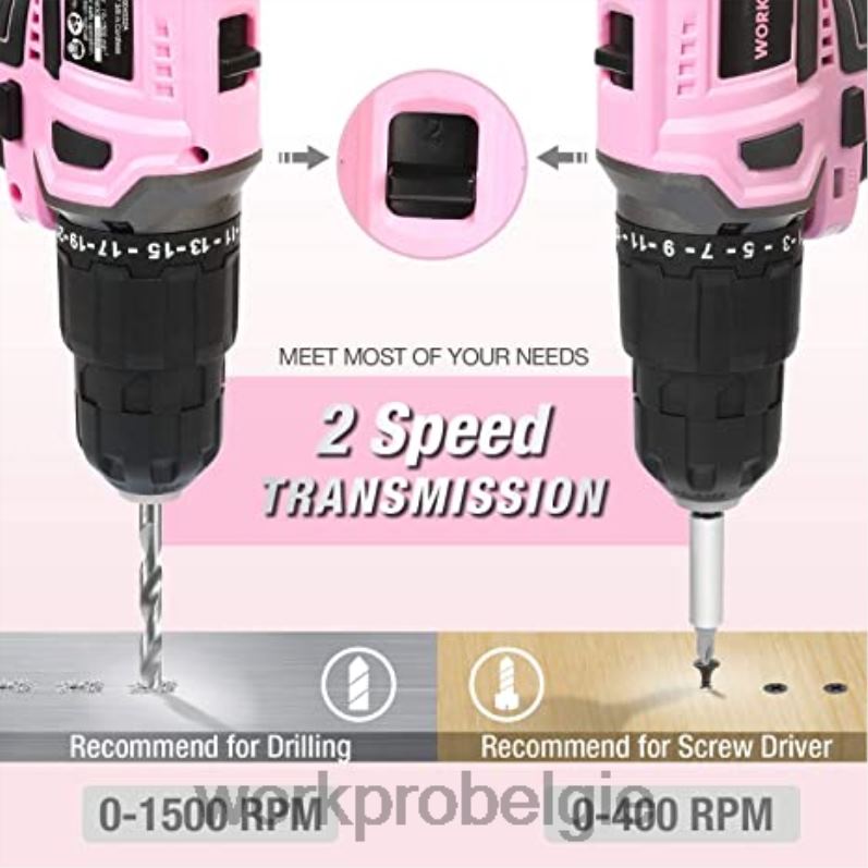 WORKPRO 20V accuboormachineset & 6-delige minitang & 10-delige gereedschapsset & acculijmpistool 6BNP0316 hulpmiddel roze