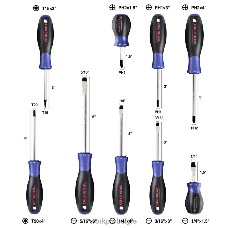 WORKPRO 20V accuslagmoersleutel & 5-delige tangenset & 16-delige magnetische schroevendraaierset & 3-delige verstelbare moersleutelset 6BNP0319 hulpmiddel behulpzaam