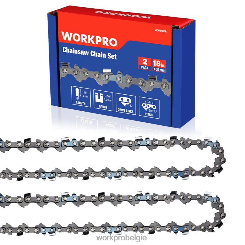 WORKPRO 2-pack kettingzaagketting, 3/8" steek, 62 aandrijfschakels houtzaagketting voor kettingzaagonderdelen 6BNP0203 hulpmiddel nieuw