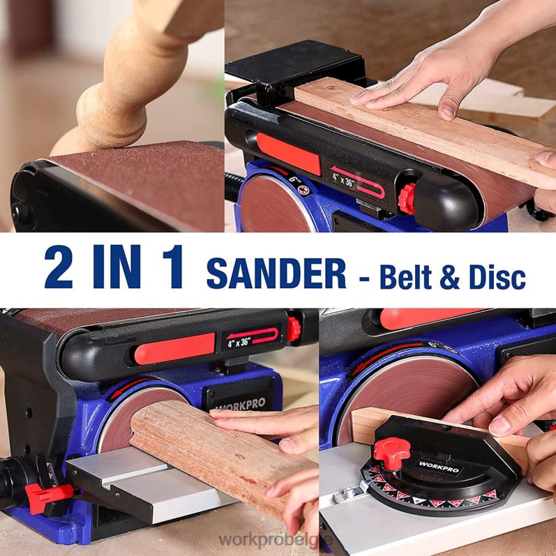 WORKPRO bandschijfschuurmachine, 4 inch x 36 inch band- en 6 inch schijfschuurmachine met 6 stuks schuurpapier, gietijzeren voet voor het schuren van houtbewerking 6BNP0235 hulpmiddel bruikbaar