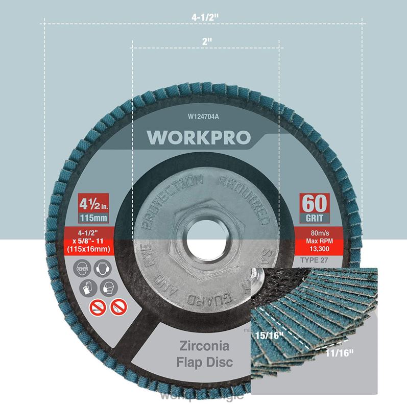WORKPRO 5-pack zirkonia lamellenschijf, haakse slijpschijf, 4-1/2 inch slijpschijven 6BNP0206 hulpmiddel bruikbaar