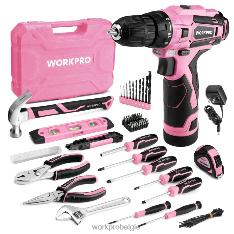 WORKPRO 108-delige draagbare gereedschapsset met boormachine 6BNP0173 hulpmiddel roze/grijs