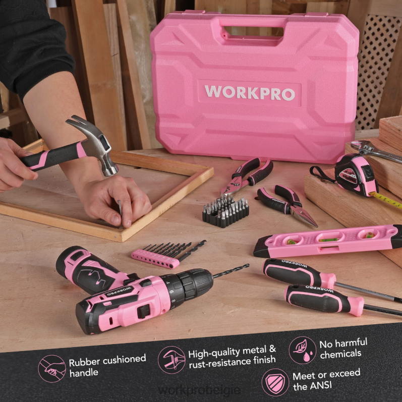 WORKPRO 108-delige draagbare gereedschapsset met boormachine 6BNP0173 hulpmiddel roze/grijs