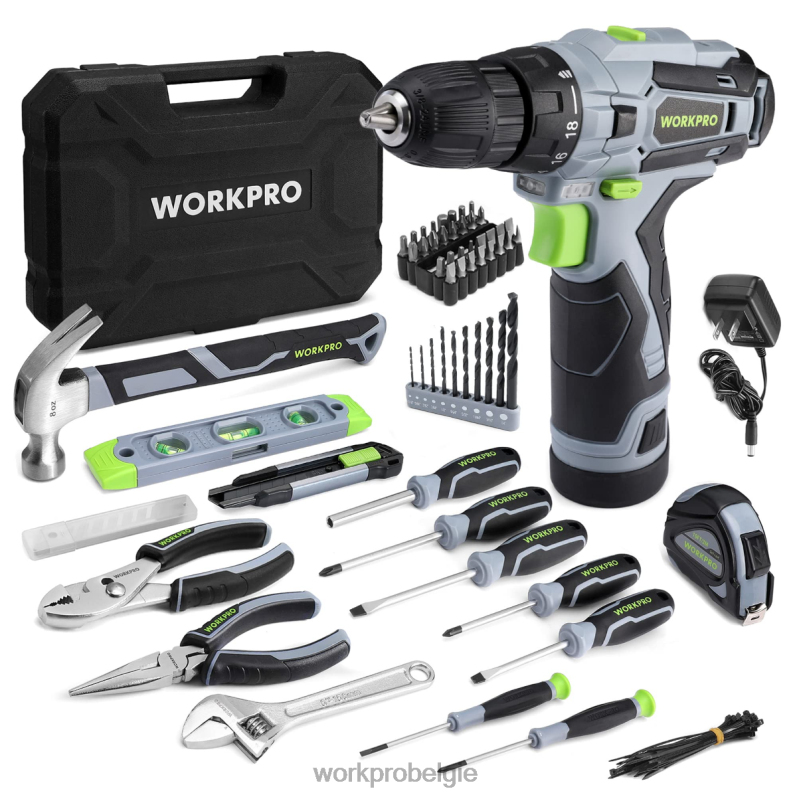 WORKPRO 108-delige draagbare gereedschapsset met boormachine 6BNP0173 hulpmiddel roze/grijs