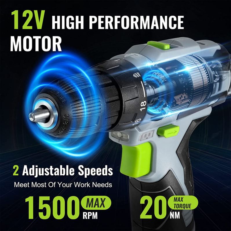 WORKPRO 61-delige 12V accuboormachine en gereedschapsset voor thuis, inclusief 14-inch opbergtas 6BNP0174 hulpmiddel grijs