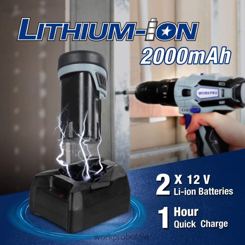 WORKPRO Accuschroefboormachineset van 12 V met 2 snelheden, 2 li-ionbatterijen van 2000 mAh en snellader 6BNP0168 hulpmiddel morden