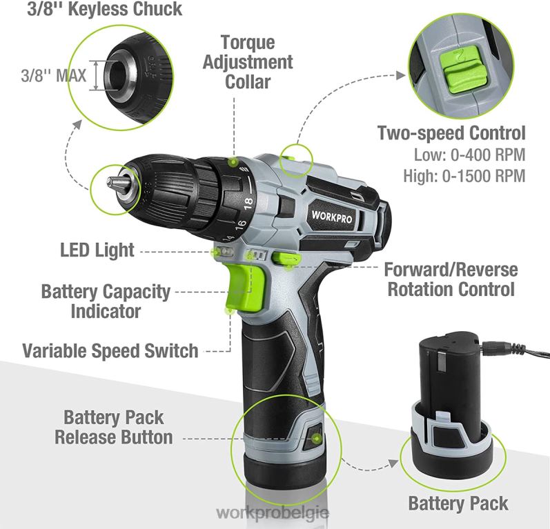 WORKPRO Inclusief 12V elektrische accuboormachine-set, snelspanboorhouder, oplader en opbergtas 6BNP0177 hulpmiddel groente
