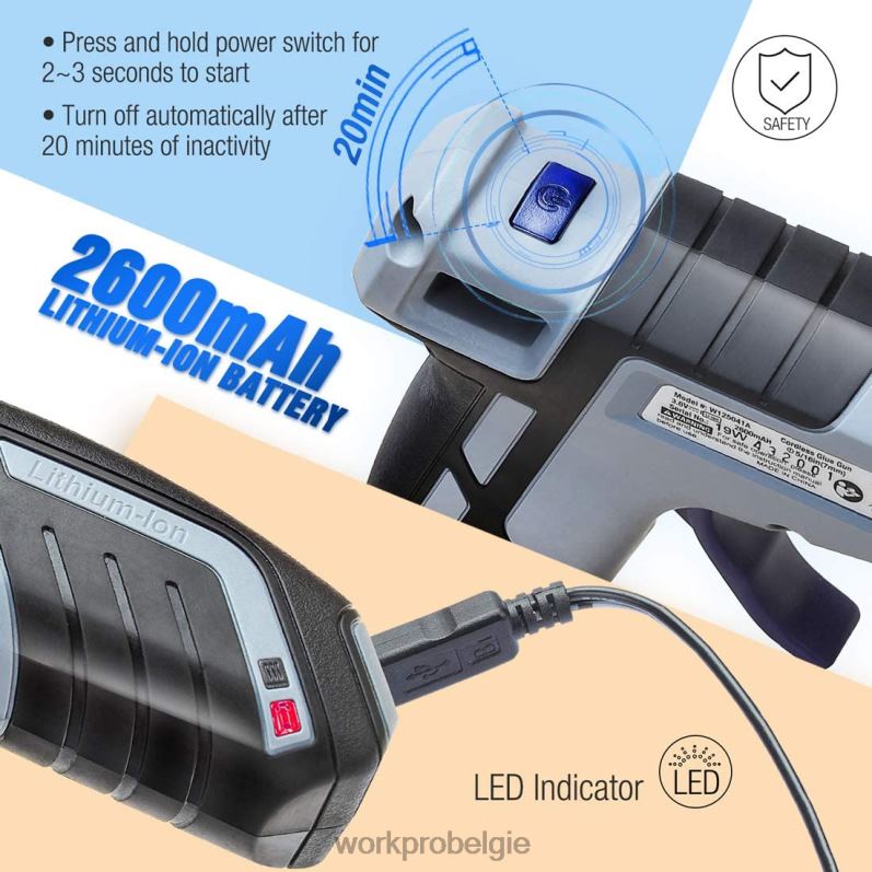 WORKPRO Draadloos smeltsnel voorverwarmend mini-lijmpistool met 20 stuks premium lijmstift 6BNP0163 hulpmiddel blauw/roze
