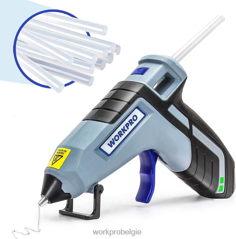 WORKPRO Draadloos smeltsnel voorverwarmend mini-lijmpistool met 20 stuks premium lijmstift 6BNP0163 hulpmiddel blauw/roze