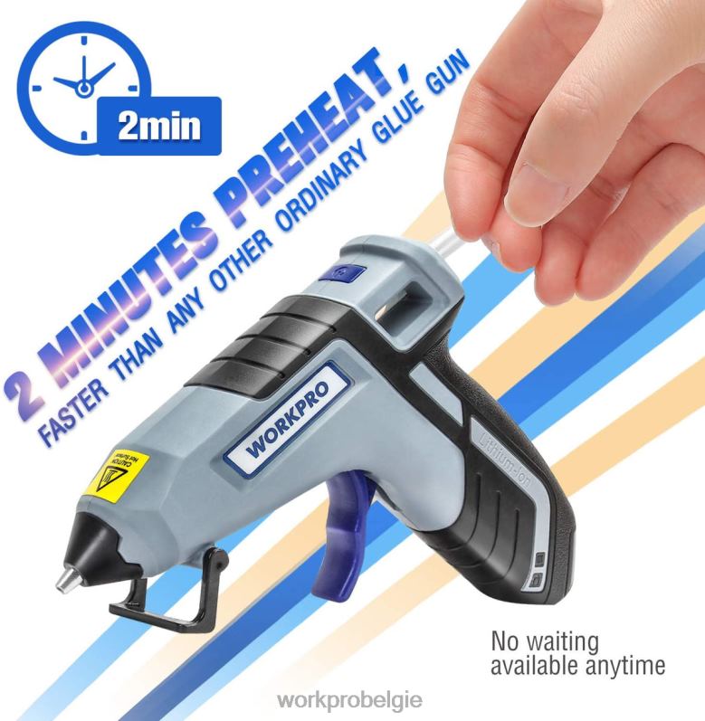 WORKPRO Draadloos smeltsnel voorverwarmend mini-lijmpistool met 20 stuks premium lijmstift 6BNP0163 hulpmiddel blauw/roze