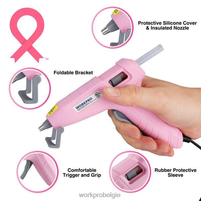 WORKPRO Mini-hetelijmpistoolset met 20 stuks hetelijmsticks 6BNP0162 hulpmiddel roze/wit