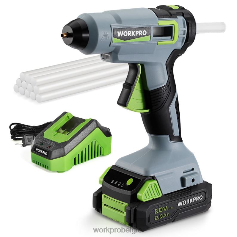 WORKPRO draadloze lijmpistoolset met 12 stuks lijmsticks, 20v 2,0 ah li-ionbatterij 6BNP0165 hulpmiddel bruikbaar
