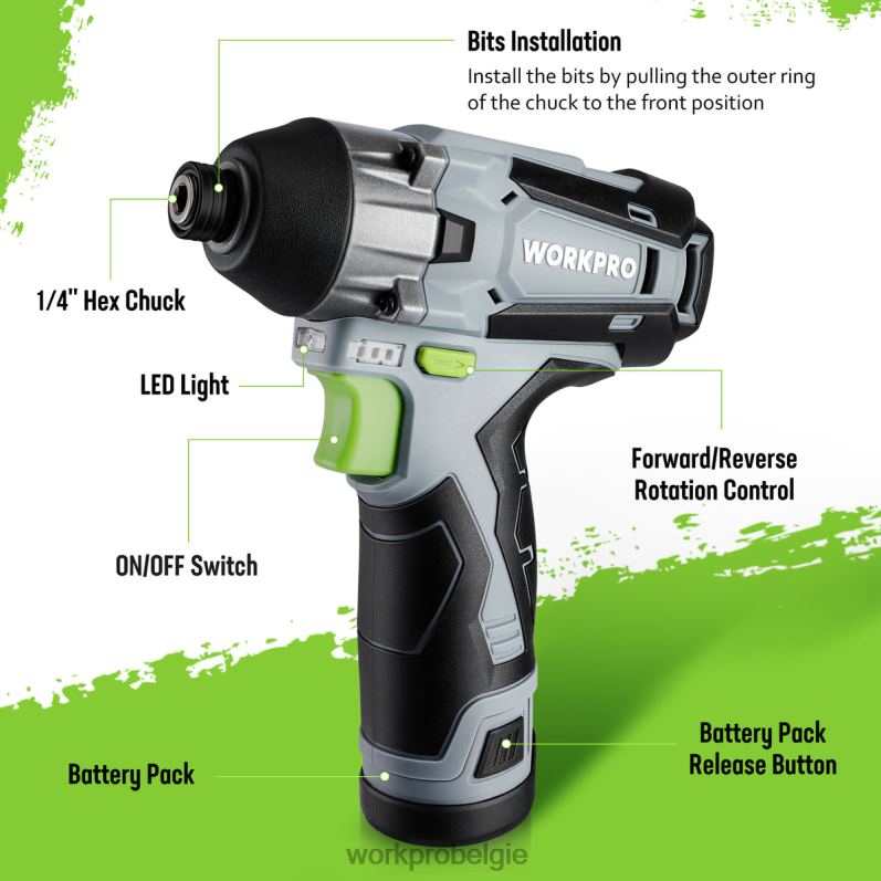 WORKPRO 12V accu-slagschroevendraaierset, zeskantige elektrische klopboormachine/schroevendraaierset met 2,0 Ah lithium-ionbatterij 6BNP0190 hulpmiddel nieuw
