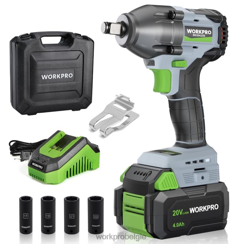 WORKPRO 20V accu-slagmoersleutel, met 4,0 Ah accu, snellader, 4 slagdoppen en opbergkoffer 6BNP0188 hulpmiddel morden