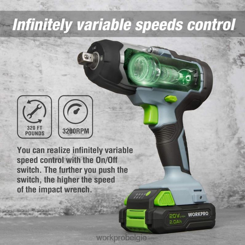 WORKPRO Accu-slagmoersleutel van 20 V met snellader-riemclip voor gemakkelijk dragen 6BNP0187 hulpmiddel morden