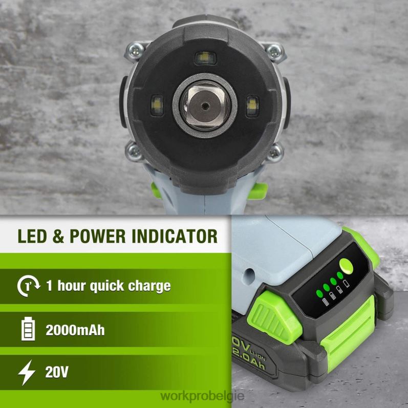 WORKPRO Accu-slagmoersleutel van 20 V met snellader-riemclip voor gemakkelijk dragen 6BNP0187 hulpmiddel morden