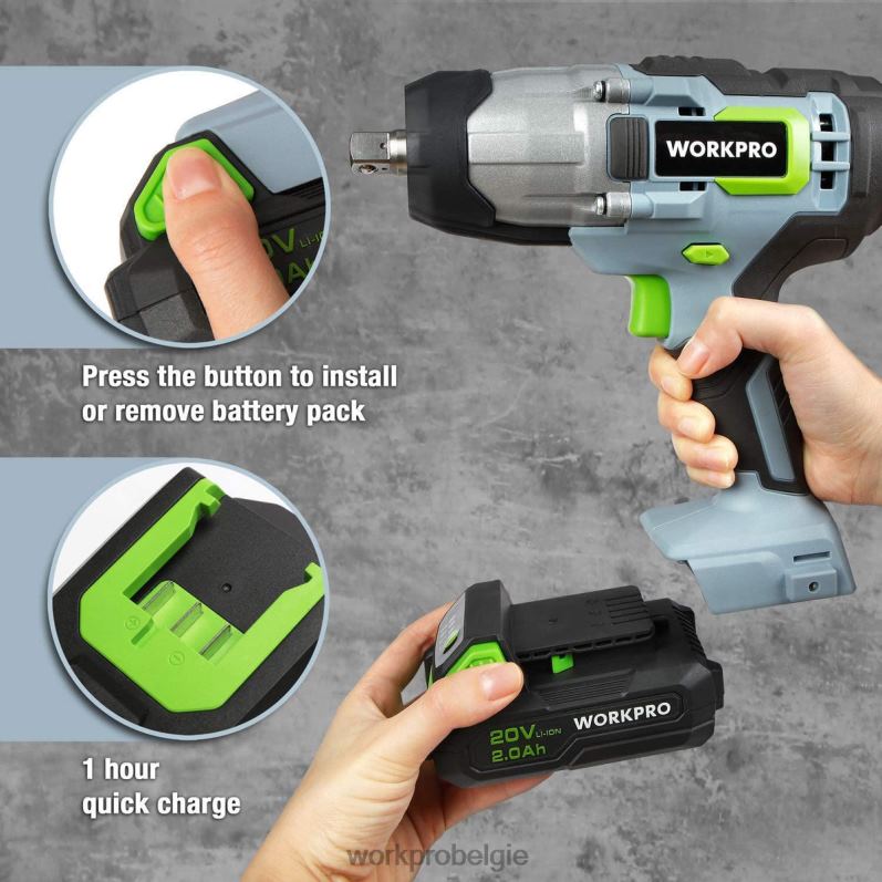 WORKPRO Accu-slagmoersleutel van 20 V met snellader-riemclip voor gemakkelijk dragen 6BNP0187 hulpmiddel morden