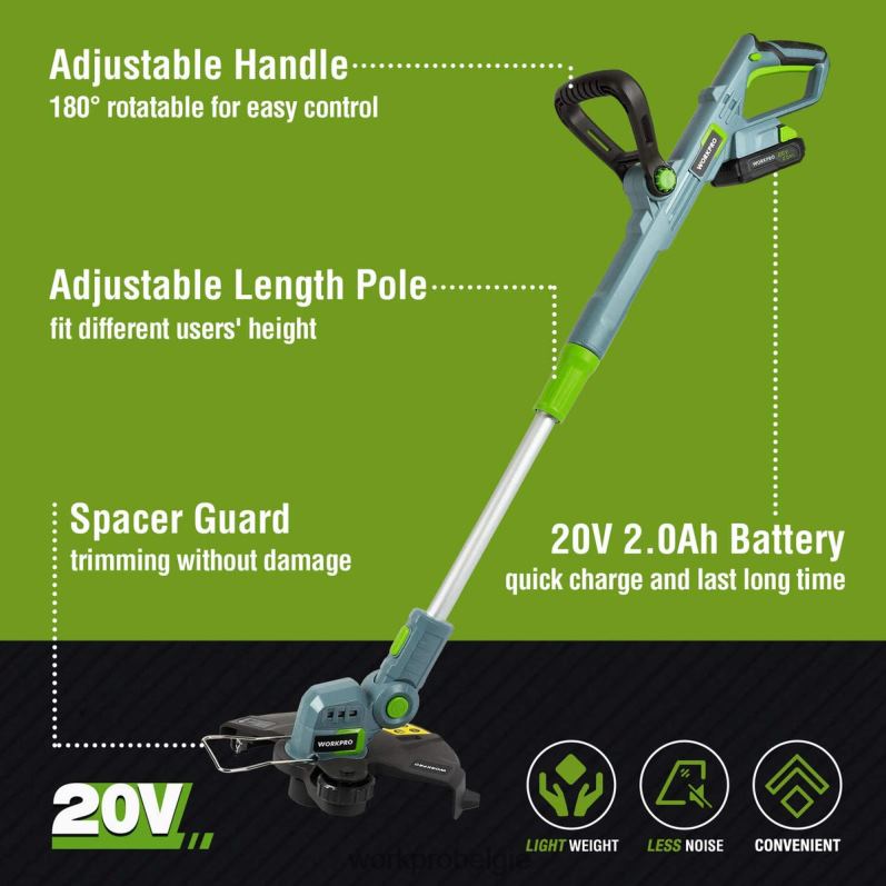 WORKPRO 20 V draadloze grastrimmer / kantensnijder 12 inch met 2 Ah lithium-ionbatterij Snellader voor 1 uur Inclusief trimmersnoer van 4,5 m 6BNP0293 hulpmiddel behulpzaam