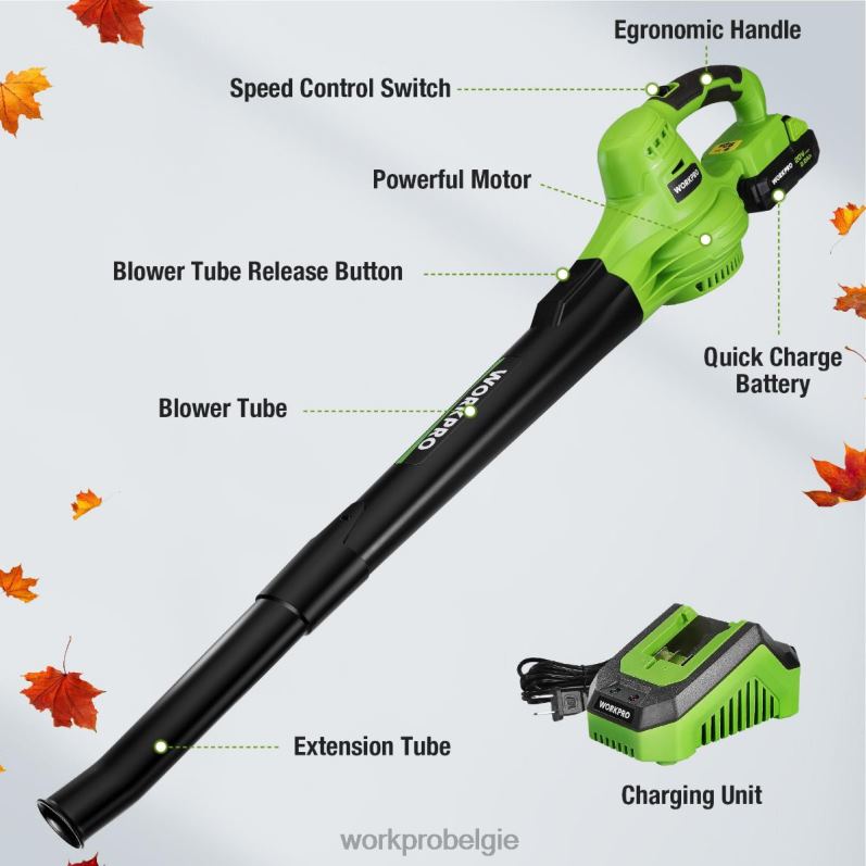 WORKPRO 20v lichtgewicht mini draadloze bladblazer met batterij en oplader, 2 snelheden 6BNP0303 hulpmiddel morden
