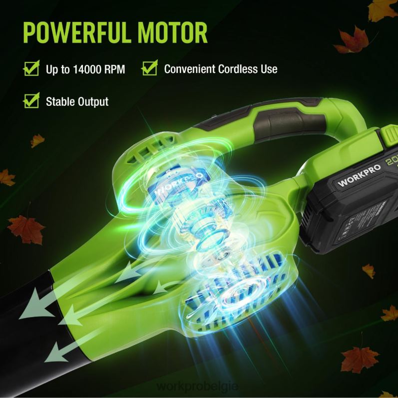 WORKPRO 20v lichtgewicht mini draadloze bladblazer met batterij en oplader, 2 snelheden 6BNP0303 hulpmiddel morden