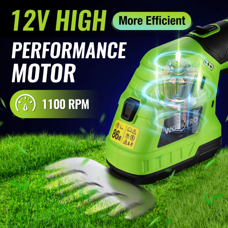 WORKPRO 2-in-1 12V elektrische draadloze grasheggenschaar en draagbare struikenschaar, met 2,0 Ah oplaadbare lithium-ionbatterij en snellader voor 1 uur 6BNP0301 hulpmiddel morden
