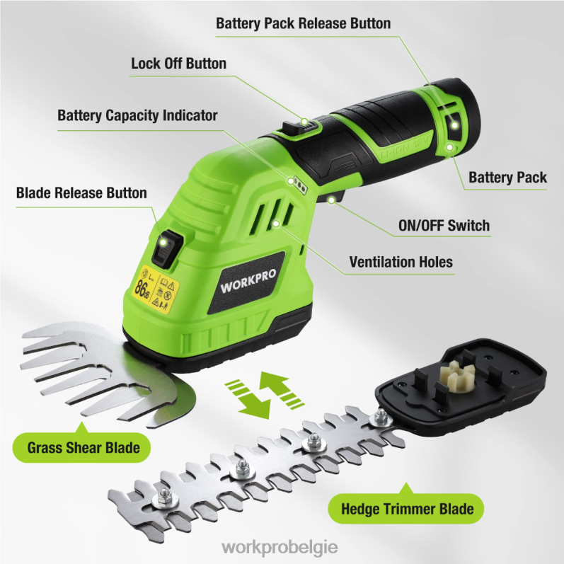 WORKPRO 2-in-1 12V elektrische draadloze grasheggenschaar en draagbare struikenschaar, met 2,0 Ah oplaadbare lithium-ionbatterij en snellader voor 1 uur 6BNP0301 hulpmiddel morden